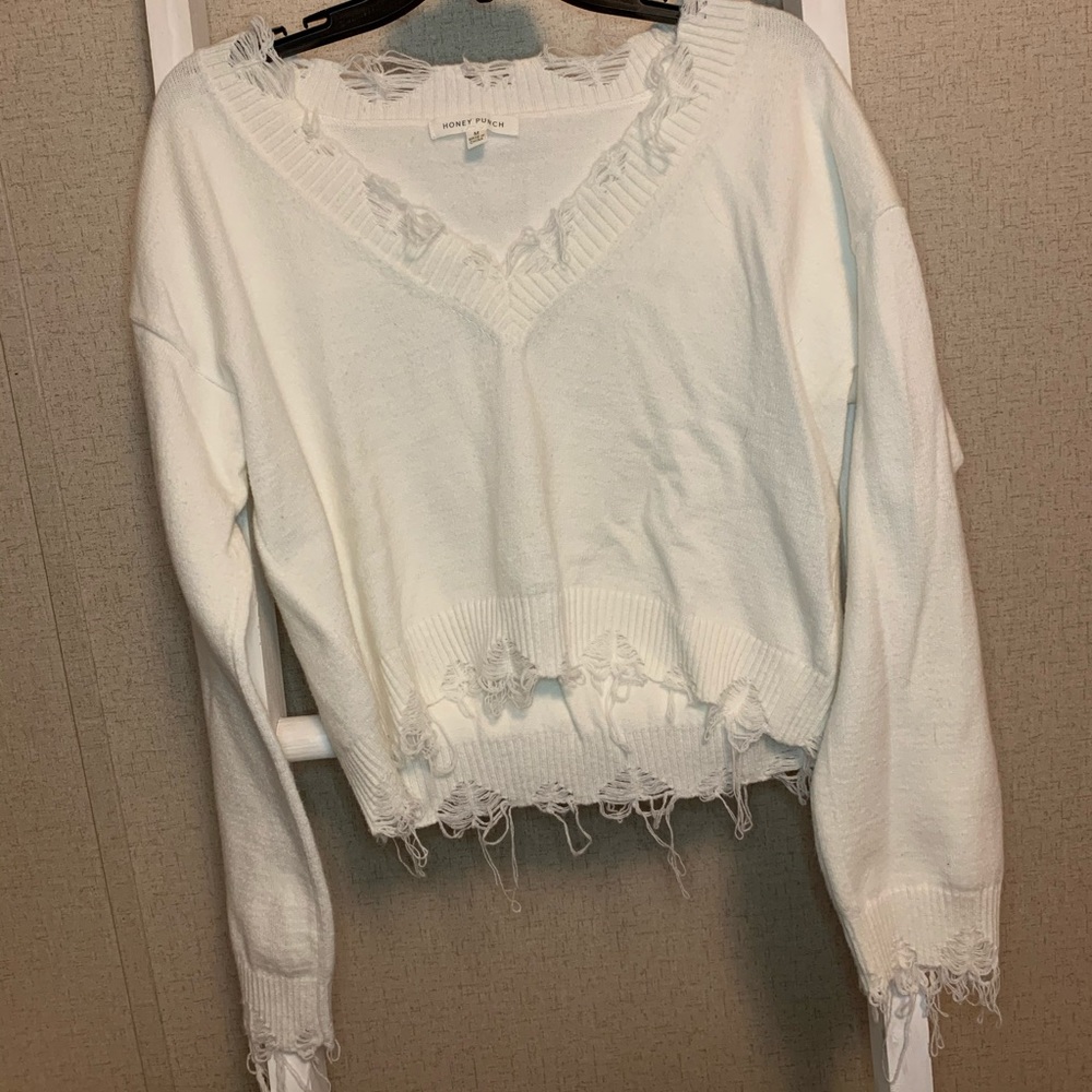 Distressed Cropped Sweater